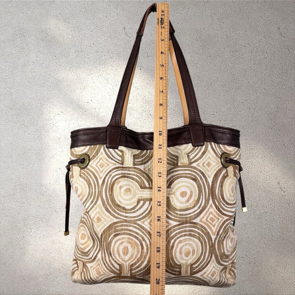 COACH AUDREY 17044 BROWN BEIGE OP ART SIGNATURE CANVAS SWIRL LEATHER TOTE BAG - Picture 7 of 8